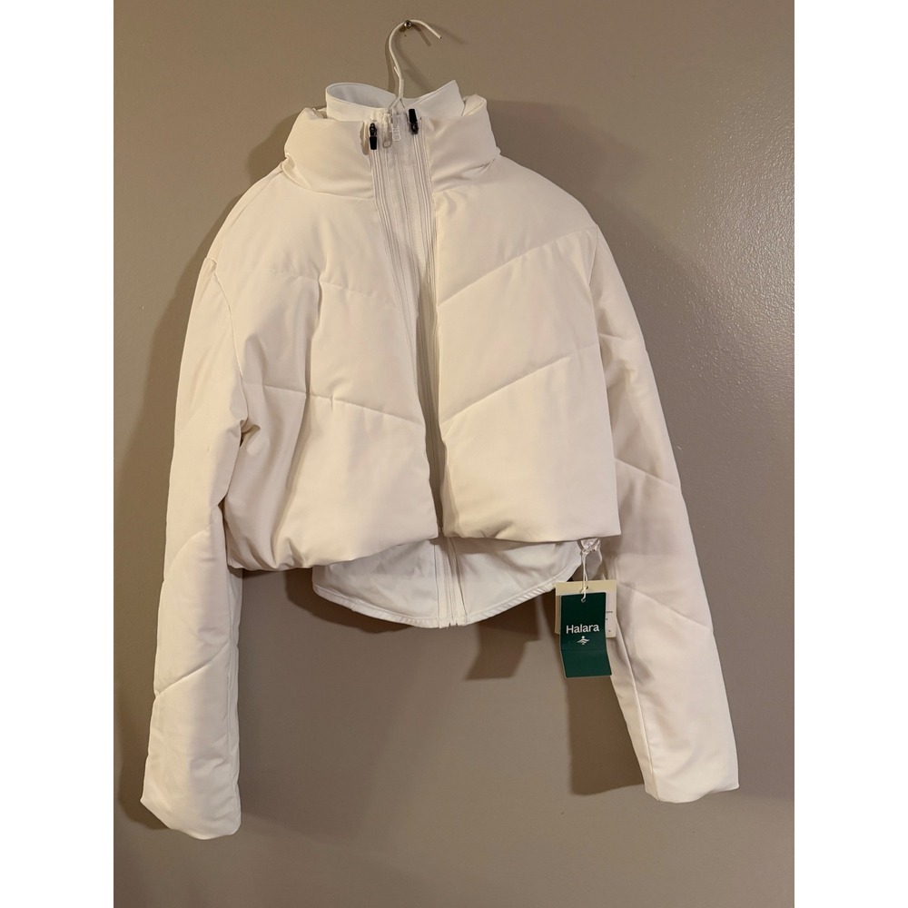 Halara Cloudful 2-in-1 White Cropped Puffer‎ Jacket Size S NWT New